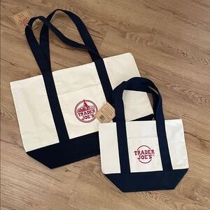 NWT - Trader Joe’s Canvas Mini and large Tote Bag Navy Color